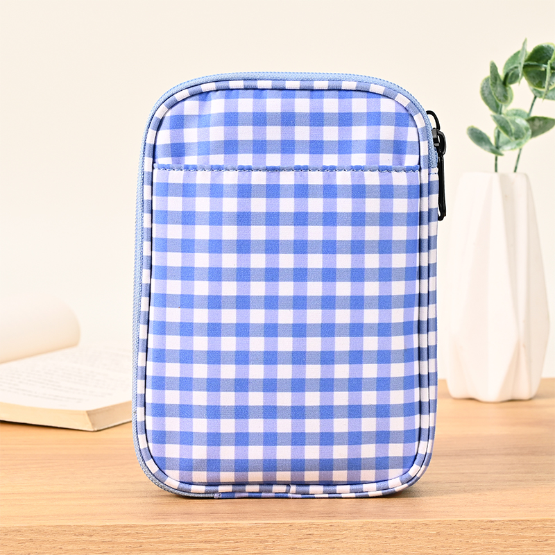Blue White Checkered Foldable Shoulder Crossbody Bag for Women, Portable Lightweight Multi-Functional Travel Tote, Japanese Gingham Storage Handbag